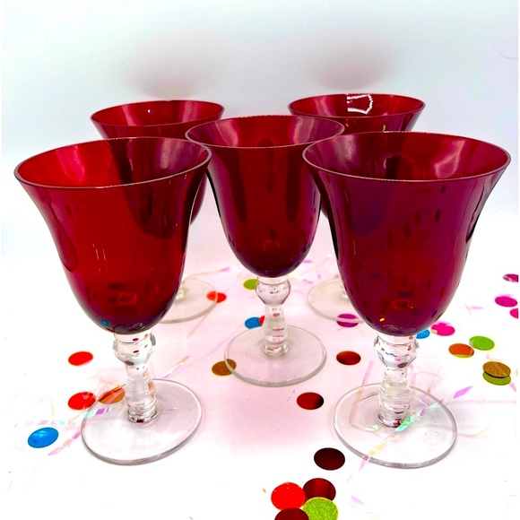 Ruby red glasses crystal stems Vintage - Wine/Champagne Vintage - Picture 4 of 14